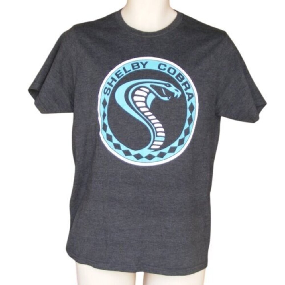 SHELBY COBRA Tee, M, LOGO, 1 sided, SS, EUC Heather Charcoal Gray